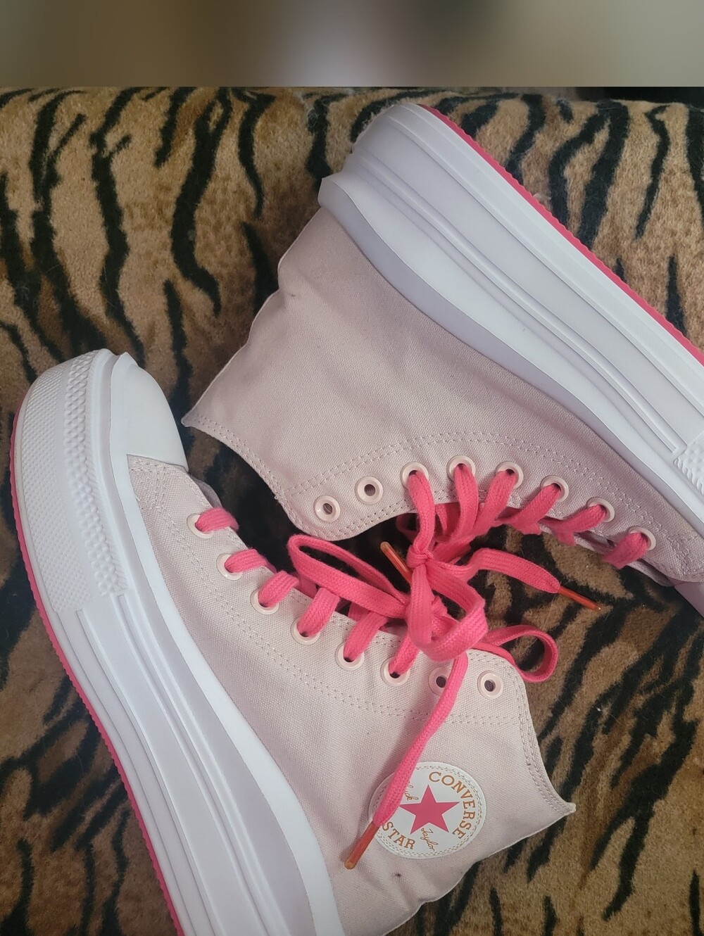 Converse Pink High-Top Platform Sneakers with Hot Pink Laces New!